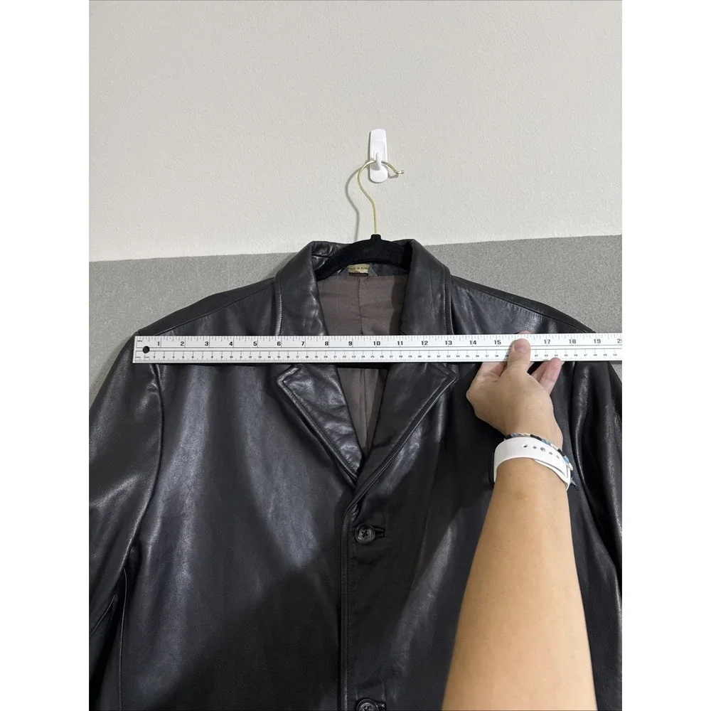 Vtg Mens Leather Coat Banana Republic Black L  Jacket Blazer Rockabilly Y2K Soft